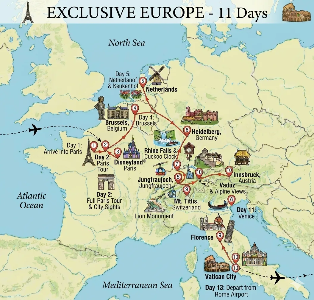 Route Map — Exclusive Europe -11 Days