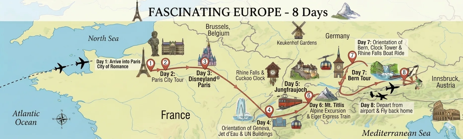 Route Map — Fascinating Europe -8 Days