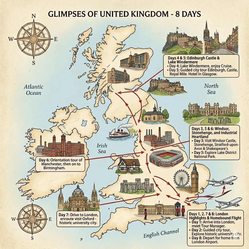Route Map — Glimpses Of United Kingdom – 8 Days