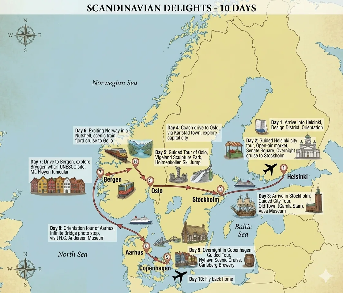 Route Map — Scandinavian Delights - 10 Days