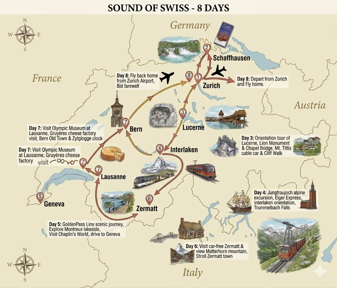 Route Map — Sound Of Swiss - 8 Days