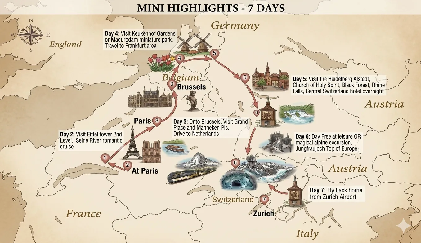 Route Map — Mini Highlights - 7 Days