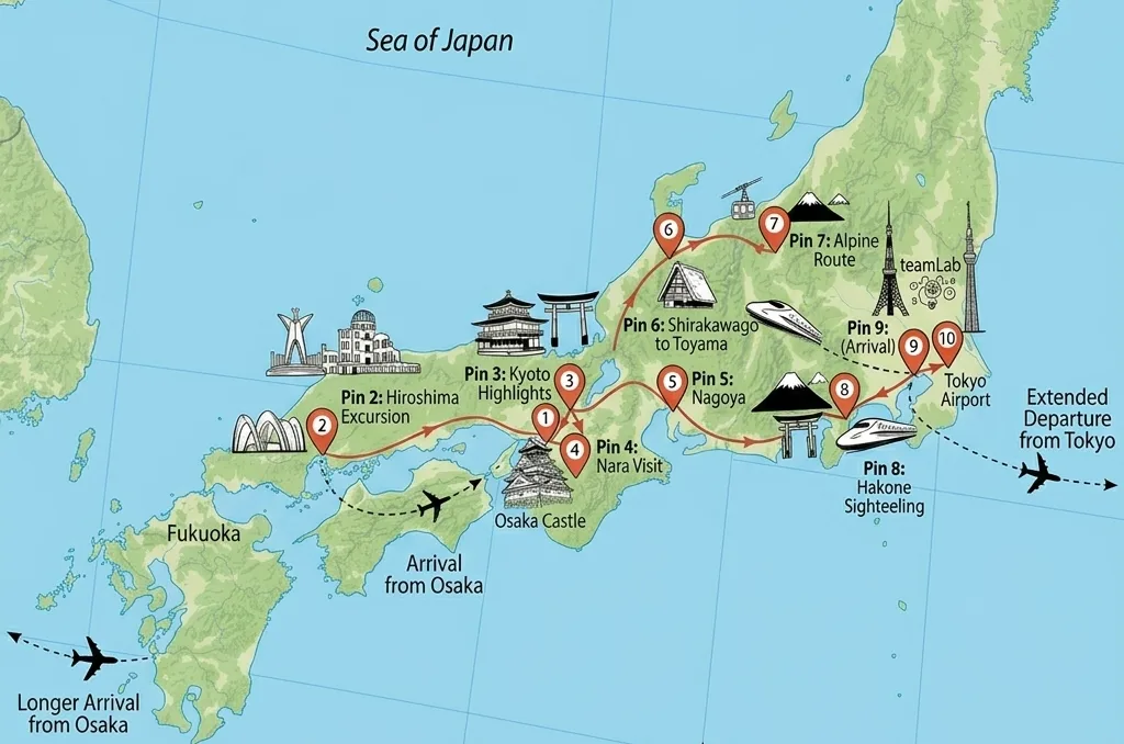 Route Map — Grand Wonders Of Japan - 10 Days